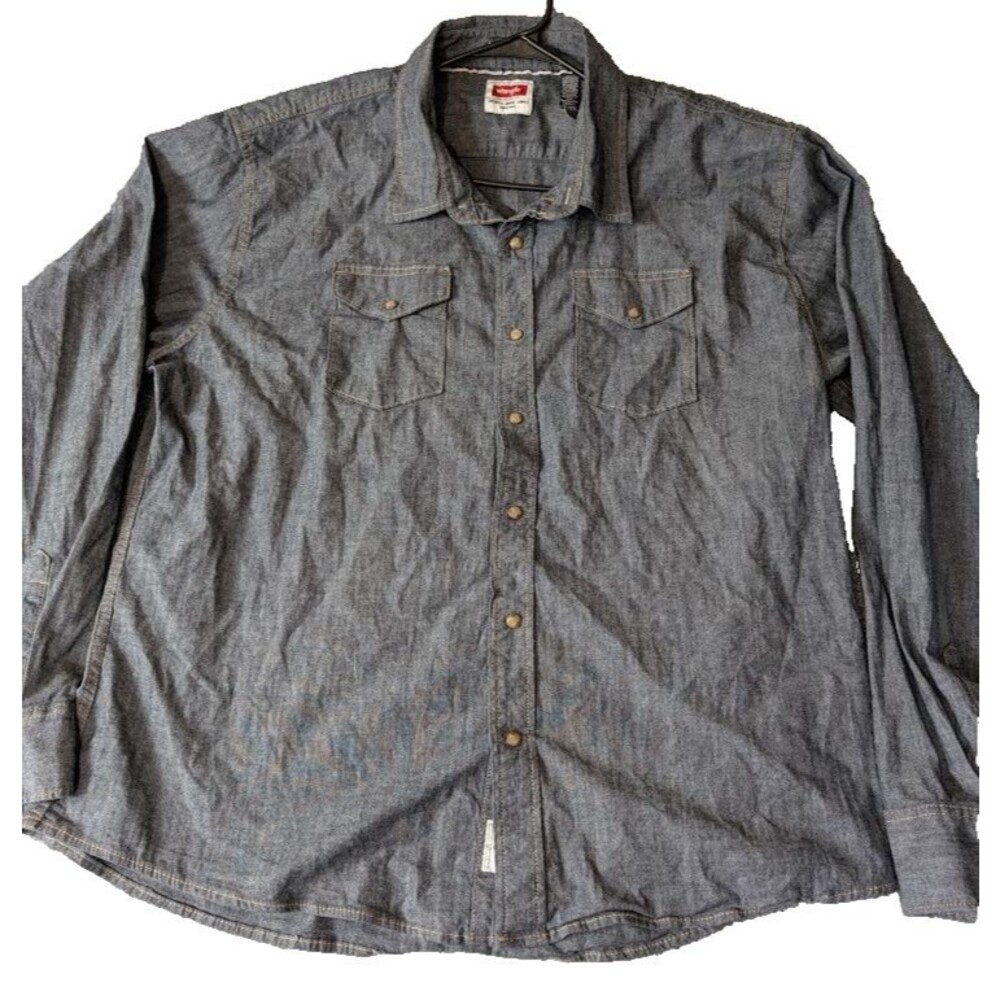 Wrangler Brown Pearl Snap Button Down Shirt Mens 3X Long Sleeve Indigo Casual